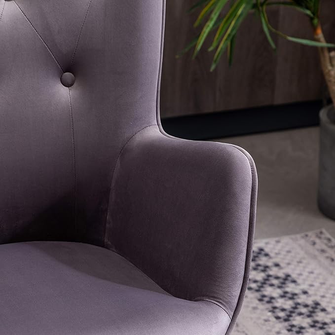 Roundhill Furniture Doarnin Contemporary Silky Velvet Tufted Button Back Accent Chair Gray