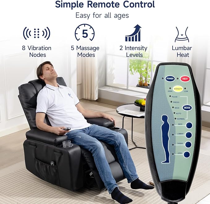 Power Lift Recliner Chair for Elderly with Massage &amp Heat 160° Adjustable PU Leather Electric Recliner with Remote Cup Holders Side Pockets and Stand Assist for Living Room Bedroom (Black)