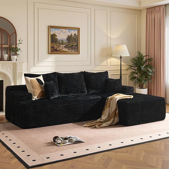 96 Cloud Sectional Couches for Living RoomL Shaped Boneless Couch with Comfy ChaiseModular Sofa with Deep Seat No Assembly RequiredBlack | Tool Free Assembly