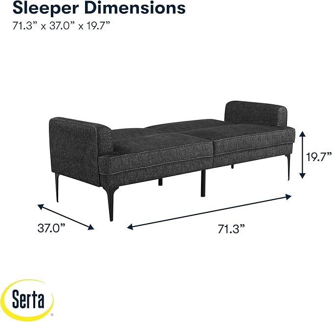 Serta® Paulsen 83.1 Split Back Convertible Futon Sofa Dreamcoil® Comfort FingerGuard® Pinch Point Protection Woven Polyester Fabric Black