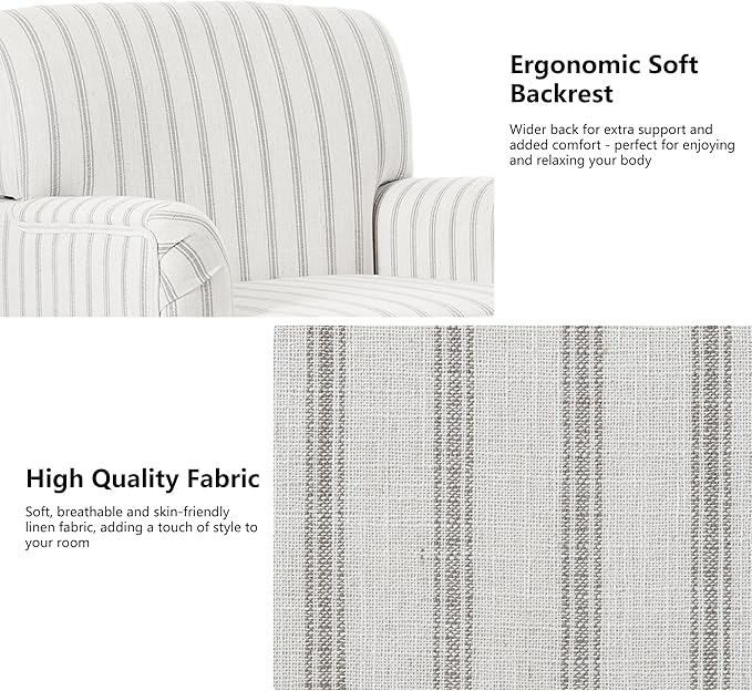 Accent Chair Mid Century Modern Comfy Armchair for Living Room Linen Fabric Single Sofa Lounge for Reading Bedroom Apartment Waiting Room with Wood Legs (Pinstripe Grey Set of 2)