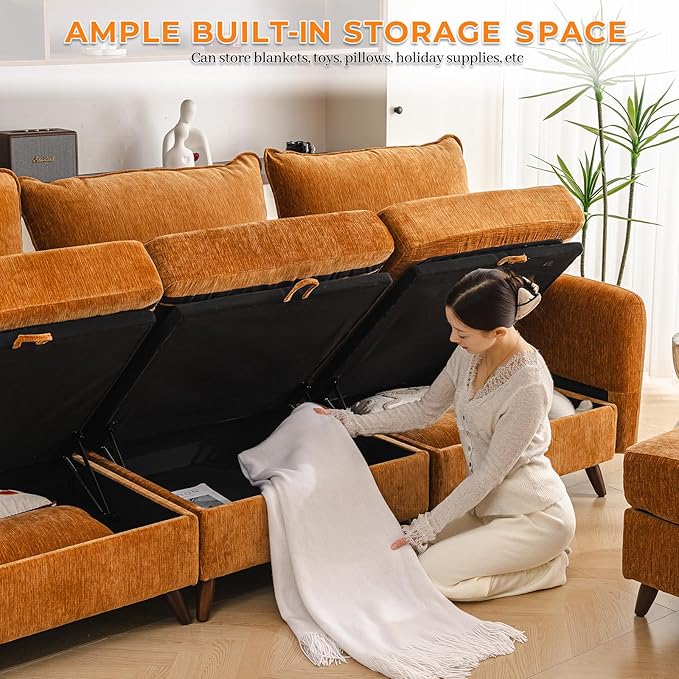 104'' Modular Sectional Sofa with All Seats StorageOversized 3-Seater Comfy Cloud Couches with 7.8'' Thick Cushion24.5'' Deep SeatBig Couch for Living RoomBedroomVeletYellow