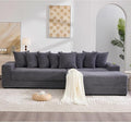 KEIKI 111 L-Shaped Oversized Corduroy Modular Sectional Sofa with 1 Ottoman 2 Cup Holder Convertible 4-Seater Couch Bed with 8 Throw Pillow Side Pocket Easy Assembly for Living Room Dark Gray