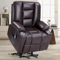 CANMOV Leather Power Lift Recliner Chair for Elderly Lift Chair Single Sofa with Massage and HeatingElectric Lift Recliner with Cup Holders USB Port for Living RoomDark Brown