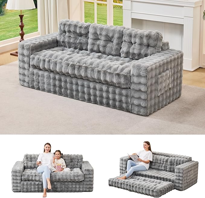 Hobestluk 3-Seater Sofa Boneless Couch with Tufted Button Design 2 in 1 Comfy Cloud Couch Oversized Sofa for Living Room Bedroom Apartment or Office (Grey 3 Seater)