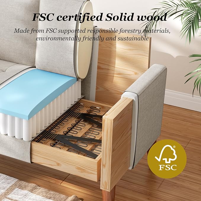 Vesgantti Loveseat Sofa with Solid Wood Legs 48 Small Couches for Small Spaces Love Seat for Living Room Bedroom Easy Assembly Mid Century Modern Couch with Throw Pillow for Apartment Ashbeige