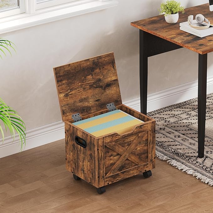 Rolling Filing Cabinet Small File Cabinet Under Desk with Single Drawer Hanging File Organizer for A4/Letter-Size Documents Organizer Box for Home Office Rustic Brown FCRB4001