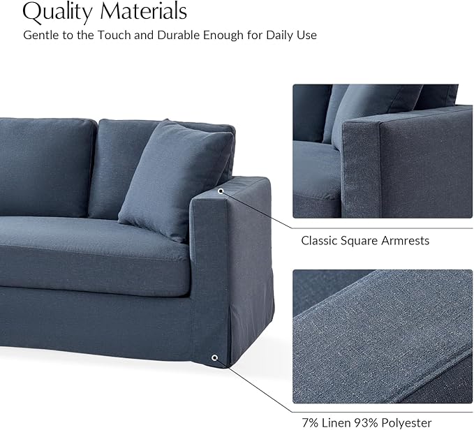 HULALA HOME 85 Slipcovered Sofa with Removable &amp Washable Cover 3-Seater Farmhouse Chaise Sofa with Down-Filled Cushions Comfy Upholstered Couch for Living Room Bedroom Navy