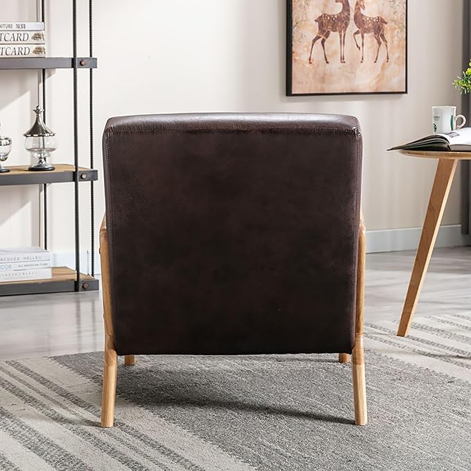Classic Mid Century Modern Accent Chairs for Living Room or Bedroom Espresso Open ed Armchair with Plush Cushioning and Microfiber Upholstery Dark Brown