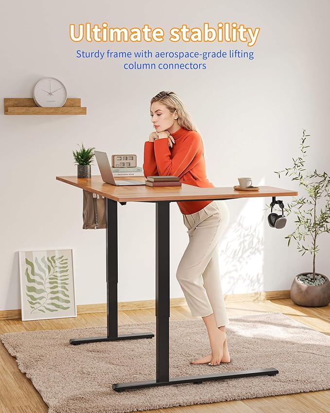YIHAYO Reversiable L-Shaped Electric Standing Desk 59 Inches Stand Up Corner Desk Sit and Stand Up for Work Office Home Ergonomic Rising Computer Table with Splice Board Rustic Brown