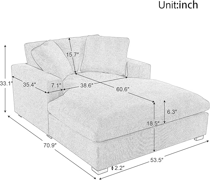 Christopher Knight Home Larrz Oversized Chaise Lounge Chair Indoor Cozy Upholstered Sleeper Sofa Couch Durable Wood Frame Deep Seat Reading Chair with 2 Throw Pillows and Armrests Gray