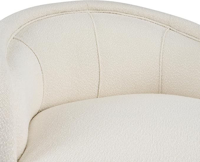 Scott Living Amanda Carly Low Profile Accent Chair Round Backrest Side Chair Living Room Armchair with Boucle Fabric Cushion Comfy Reading Chair for Bedroom Wooden Single Lounge Sofa Cream