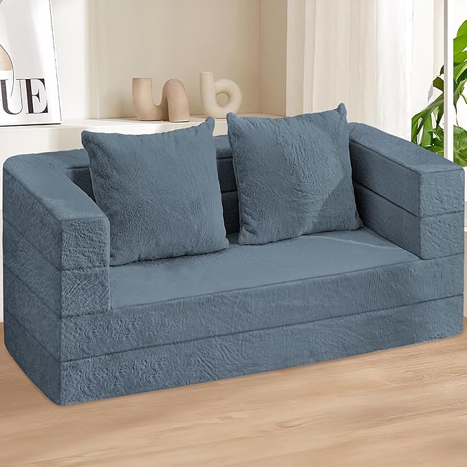 Futon Sofa Bed with Pillow 3-in-1 Sleeper Sofa Bed with Removable Cover Convertible Floor Sofa Bed No Assembly Boneless Couch for Living Room Bedroom