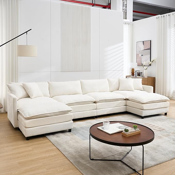 143.31 U Shaped Cloud Modular Sofa with Chaise Lounges Sectional Couches for Living Room Deep Seat Cloud Couch Chenille Comfy with Pillow