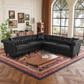 KEIKI 99 L-Shaped Luxury PU Leather Chesterfield Sectional Sofa with Rolled Arms and Nailhead Mid-Century Style Oversized 5-Seater Button Tufted Couch Easy Assembly for Living Room Black