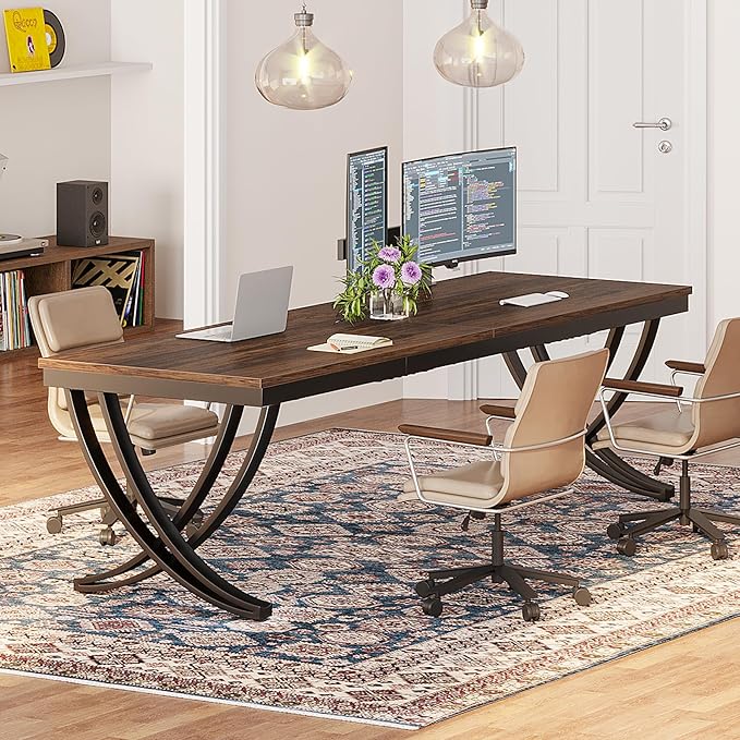 Tribesigns 2 Person Desk 78 Inch Long Computer Desk Two People Office Table with Stylish Legs Double Workstation for Home Office (Rustic Brown)