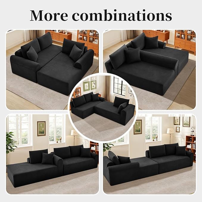 Modular Sectional Couch in a Box 103 L Shaped Boneless Cloud Couch with Deep Seat Convertible Sofa Bed for Living Room Bedroom Apartments No Assembly Required Black Left Facing Chaise