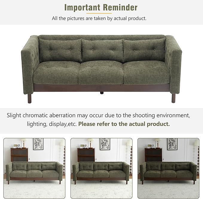 Christopher Knight Home Marloo 3 Seater Sofa Couch Upholstered Couch Linen-Like Tufted Back Sofa with Arm Rest Rubberwood Legs 78 Spacious Seating for Living Room Home Rest Dark Green