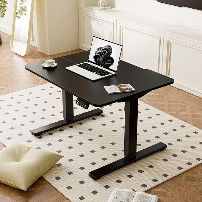 ERGOMAKER Low Height Adjustable Desk with Lockable Wheels Lifts 18.9-29.5 31.5 x 23.6 Electric Small Standing Desk with Splice Board for Home Office &amp Short People(Black Frame Black Desktop