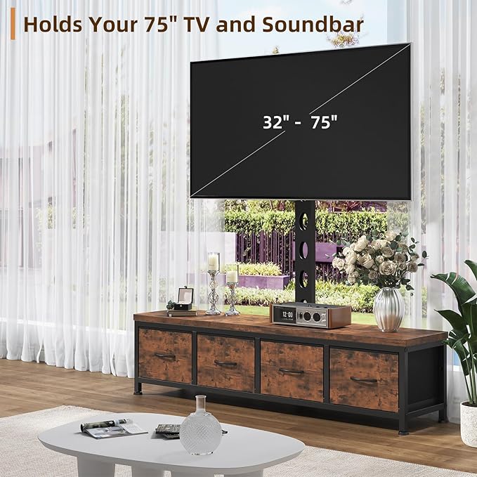 TV Stand with Mount &amp 4 Drawers Entertainment Center up to 75 inch TV Modern Media Console Fabric Dresser TV Stand for Living Room Bedroom