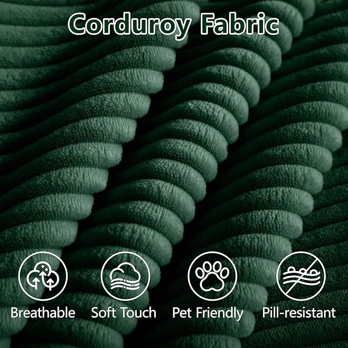 115 Oversize Modular Cloud Couch Sectional - Deep Seat U-Shaped Sofa 3 Seats with 2 OttomansPet-Friendly FabricGreen Corduroy