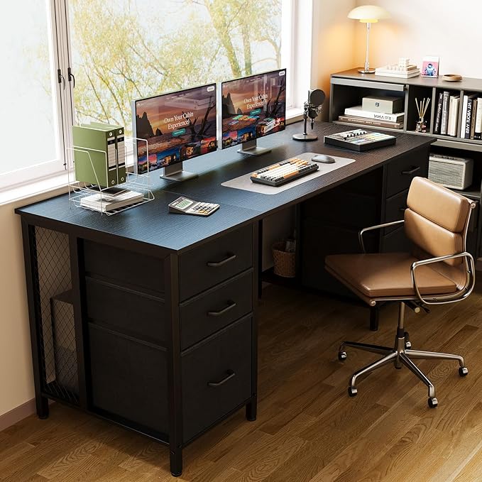 ODK 63 inch Computer Desk with File Drawers Cabinet Modern Office Desk with Large Storage for Home Office Study Gaming Black