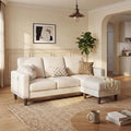 Homall 3 Seat Couch L Shape Sofa with Side Storage Pockage Sectional Couches with Reversible Ottoma Upholstered Sofa for Living Room and Small Spaces (Linen Fabric Cream)
