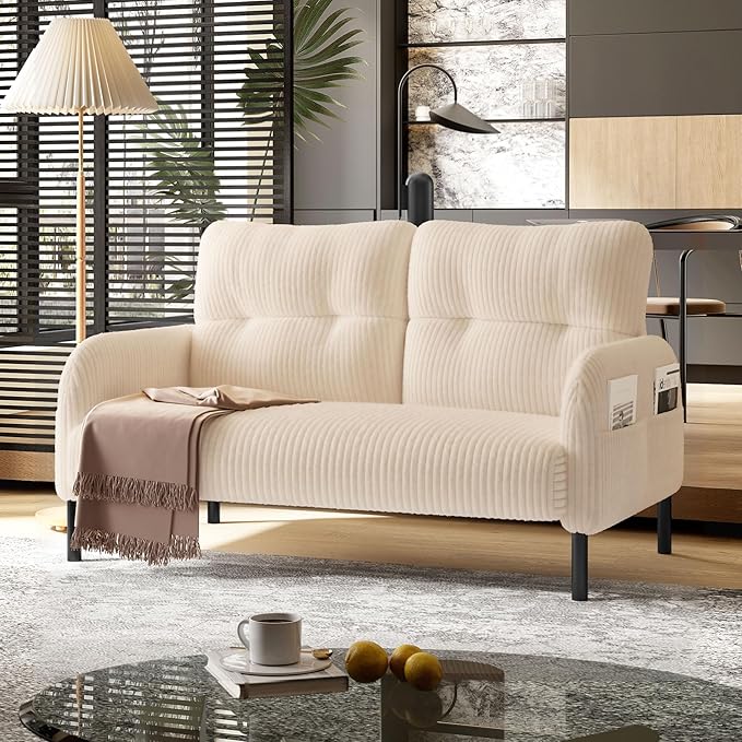 48 Small Loveseat Sofa for Small Space Corduroy Love Seat Couches with Black LegsComfy Couchs for Living Room Bedroom Apartment OfficeMid Century Modern Couch (Beige)