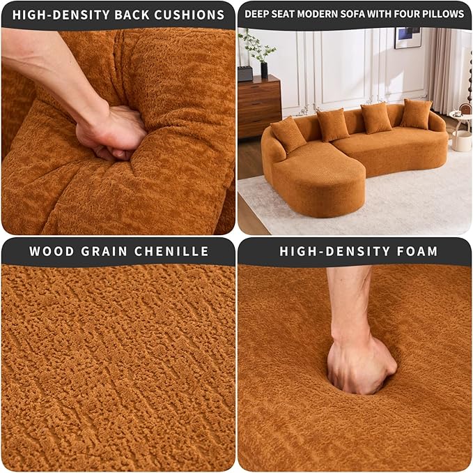 KEIKI L-Shaped Chenille Modular Sectional Couches with Chaise Lounge &amp 4 Pillows 3 Seater Oversized Upholstered Luxury Plush Cloud Sofa for Living Room Apartment Full Sponge Compression
