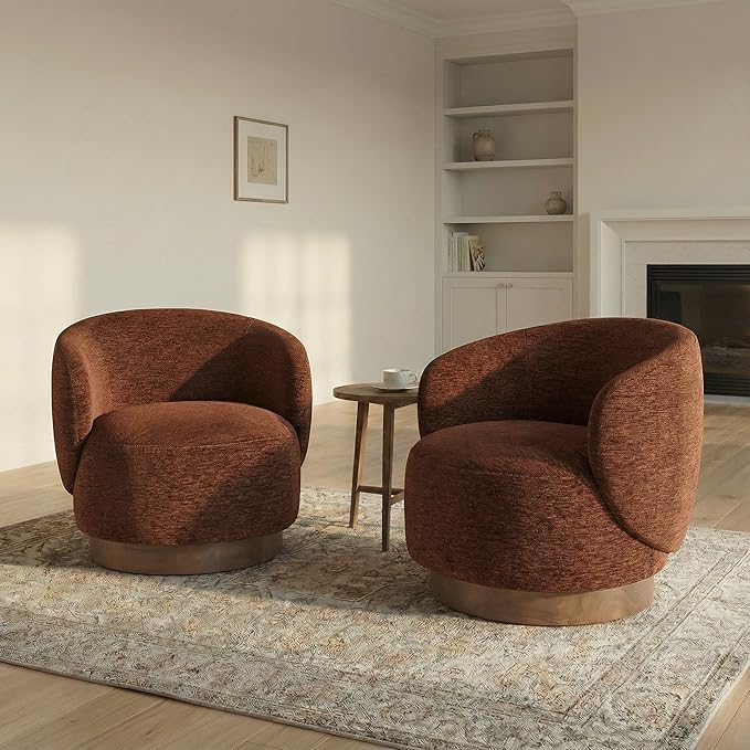 Swivel Accent Chair Modern Round Barrel Armchair with Upholstered Performance Fabric for Living Room Bedroom Waitingroom2 BoxRed