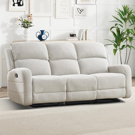 EBELLO Manual Living Room Furniture Reclining Couch Set Soft Fabric 3 Seat Sofa Recliner Sofa for Meeting Room Overstuffed Backrest and Armrest