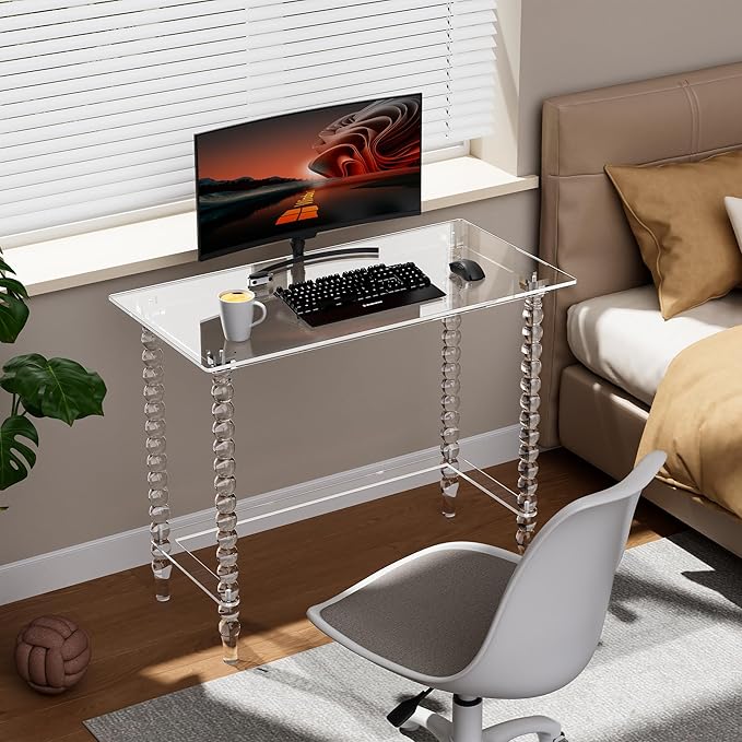 Acrylic Desk Computer Laptop Table Writing Desk Console Entrance Table for Home Office Study Desk (Clear 39.4“W×19.7”D×29.5“H)