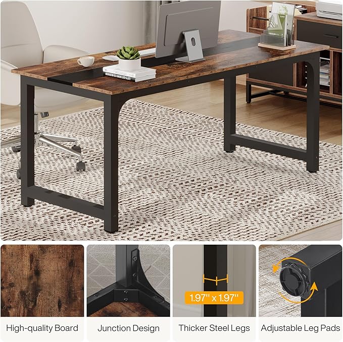 Tribesigns Office Desk with File Cabinet 70.8 L-Shaped Executive Desk for Home Office Workstation Business Furniture Set Rustic Brown/Black