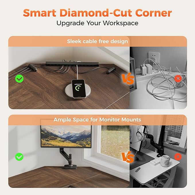 Mericonia 66 inch Large L Shaped Desk Simple Corner Gaming Desk with CPU Stand &amp Hooks Computer Desk for Home Bedroom &amp Office Workspace Walnut