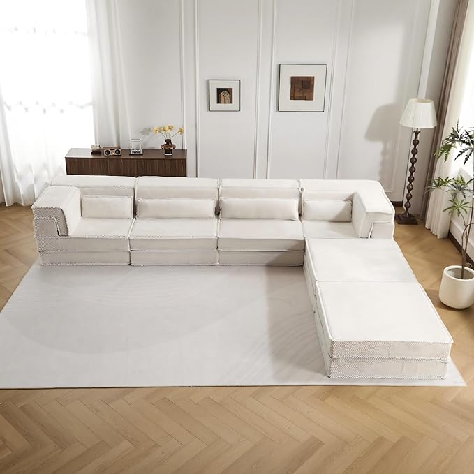 KEIKI 2Seat Modular Velvet Sofa Couch with Chaise Memory Foam for Modern Home Small Space Style Conscious Minimalists Warm Inviting Comfy Supportive Rest Space Elegant Premium Design White