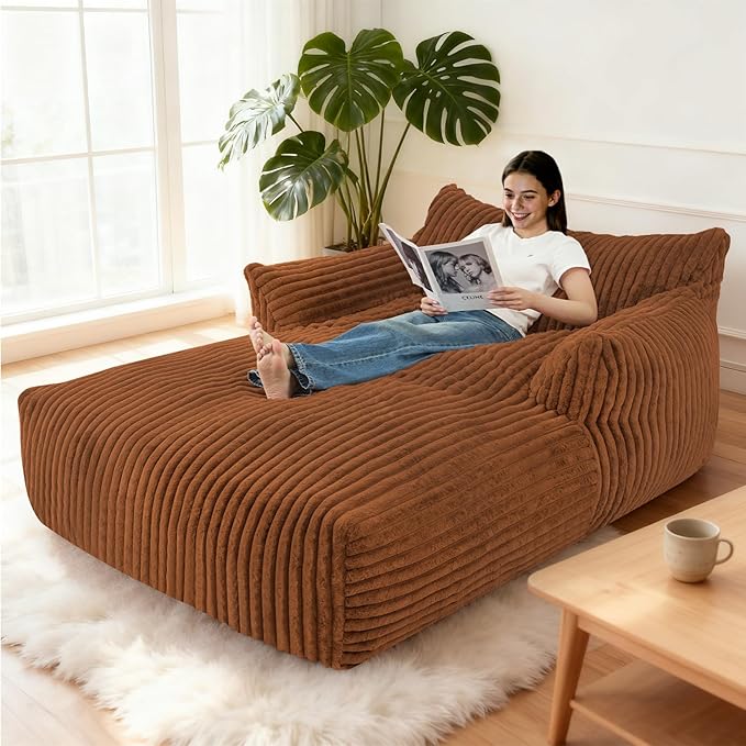 HABUTWAY Comfy Floor Sofa Giant Plush Reading Chair Indoor Cozy Couch with Armrests Oversized Couch Upholstered Boneless Sofa Portable Cloud Couch Accent Chair for Living Room Bedroom (Brown)