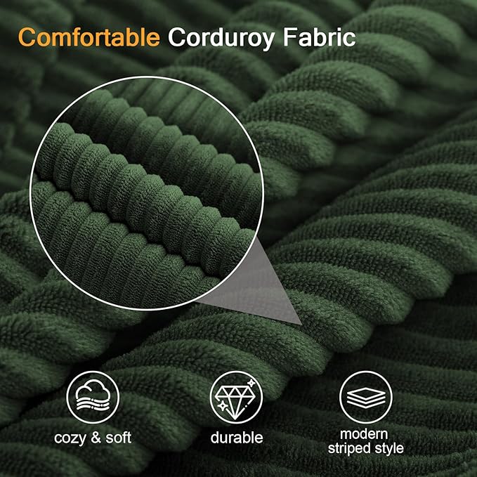 MeMoreCool Green Corduroy Fold-Out Loveseat Sofa Bed – Boneless Convertible Floor Couch with Foam Compact Sleeper Futon with Washable Cover No Assembly Required for Small Spaces &amp Bedroom