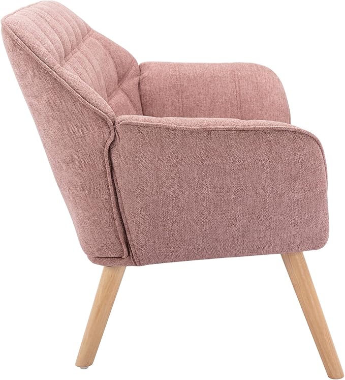 48 Small Loveseat Sofa Modern Linen Fabric Mini Sofa Couch 2-Seater Love Seat with Quilting Backs and Wood Legs for Living Room Bedroom and Small Space Pink