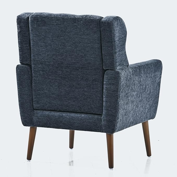 Modern Accent ChairsUpholstered Arm Chairs with PillowMid Century Sofa Chairs with Chenille FabricComfy Reading Chair for Living RoomBedroom (Blue Set of 2)