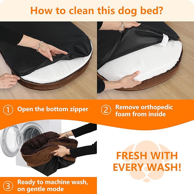 Dwanton Orthopedic Dog Bed for Large Dogs with Gel Memory Foam Waterproof Dog Sofa Washable Pet Bed with Four Sided Bolster Cushion Removable Cover &amp Non-Slip Bottom 42 Brown