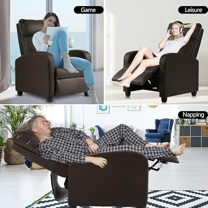 Leather Recliner Chair Living Room Chair Massage Reclining Chair Ergonomic Home Theater Seating Single Recliner Sofa Chair with Pu Leather Padded Seat Backrest for Living Room