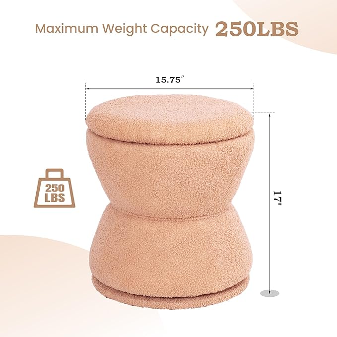 DHMAKER Round Ottoman with Storage 360°Swivel Vanity Stool Chiar with Wooden Frame Small Makeup Chair Comfy Foot Stool with Thick Padded for Living Room Bedroom Entryway