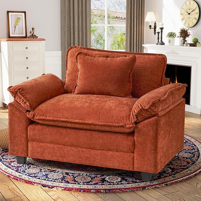 CDCASA Oversized Accent Chair Chenille Comfy Cloud Sofa Chair with Large Seat and Upholstered Armrests Modern Extra Wide Armchair Reading Chairs for Bedroom Living RoomTerracotta Orange