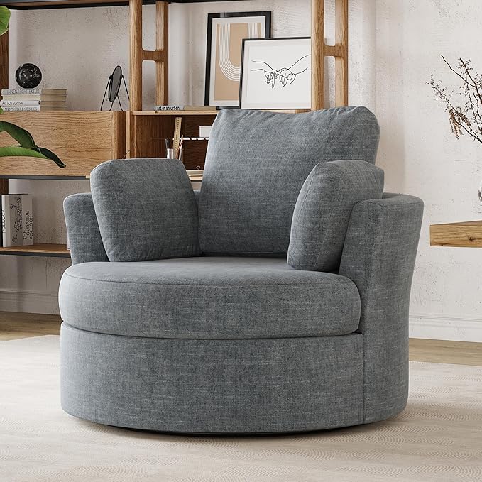 STARY Upholstered Swivel Barrel Sofa Modern Accent Chair with Cozy Cushioning Stylish Rotating Chair for Living Room Bedroom or Office