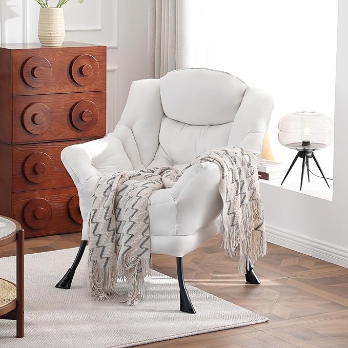 Lazy Chair Large Accent Chair Modern Comfy Armchair Beige Chair for Living Room Bedroom Dorm Room Office Apartment Reading Relaxing Use