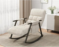 Casual Folding Rocking Chair Upholstered White Adjustable High Back &amp Footrest Cozy Comfort for Living Room Balcony