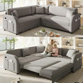 85'' L-Shaped Sectional Sleeper Sofa Bed 5-Seater Pull-Out Couch Bed with Comfy Teddy Fabric USB Ports Modular 3-in-1 Convertible Sleeper Couch for Living Room Apartment Light Grey | Teddy Uphols