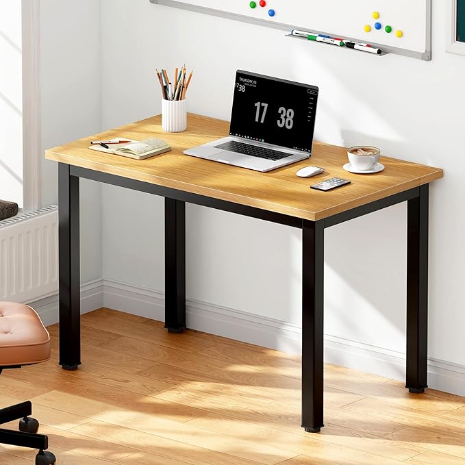DlandHome Small Computer Desk Home Office Table Writing Desk Study Table Gaming Desk Workstation (31.5 inch Wood Teak)