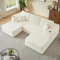 107 U Shaped Boneless Couch with Ottoman Cloud Modular Sectional Sofa with Cup Holders and Pillows Corduroy Upholstered Couches for Living Room Couch with Chaise No Assembly Cream | Modular Desig