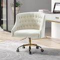 Velvet Home Office Chair with Gold Base Comfortable Modern Cute Desk Chair Adjustable Swivel Task Chair for Living Room Bedroom Vanity Study Ivory